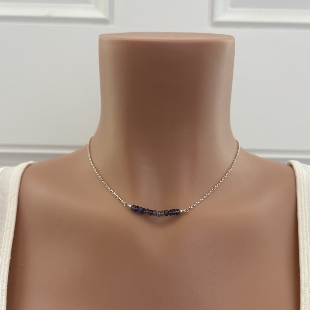NWT Minimalist Blue Iolite Bar‎ Necklace Handmade Gemstone Sterling Silver